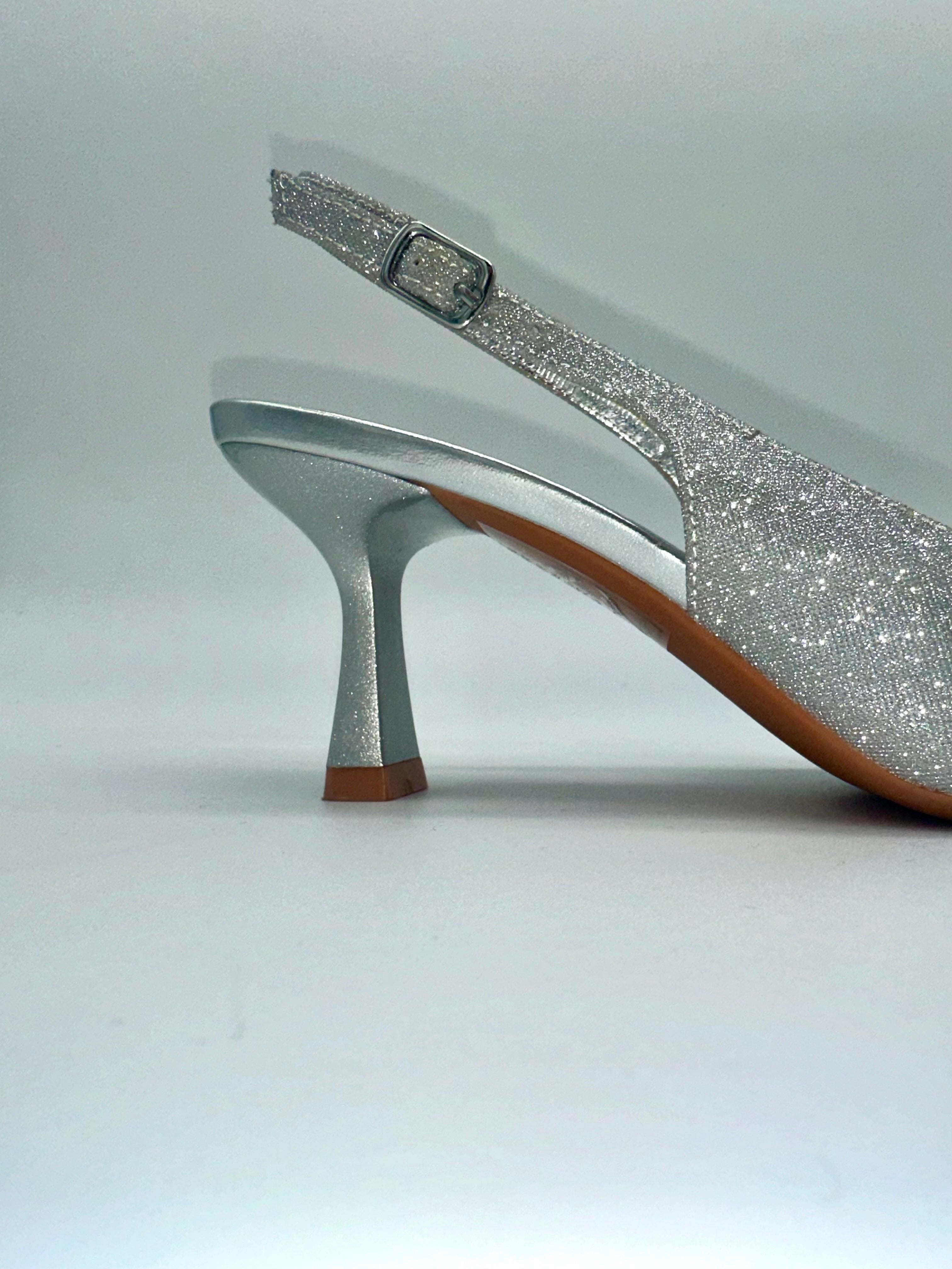 Slingback glitter argento