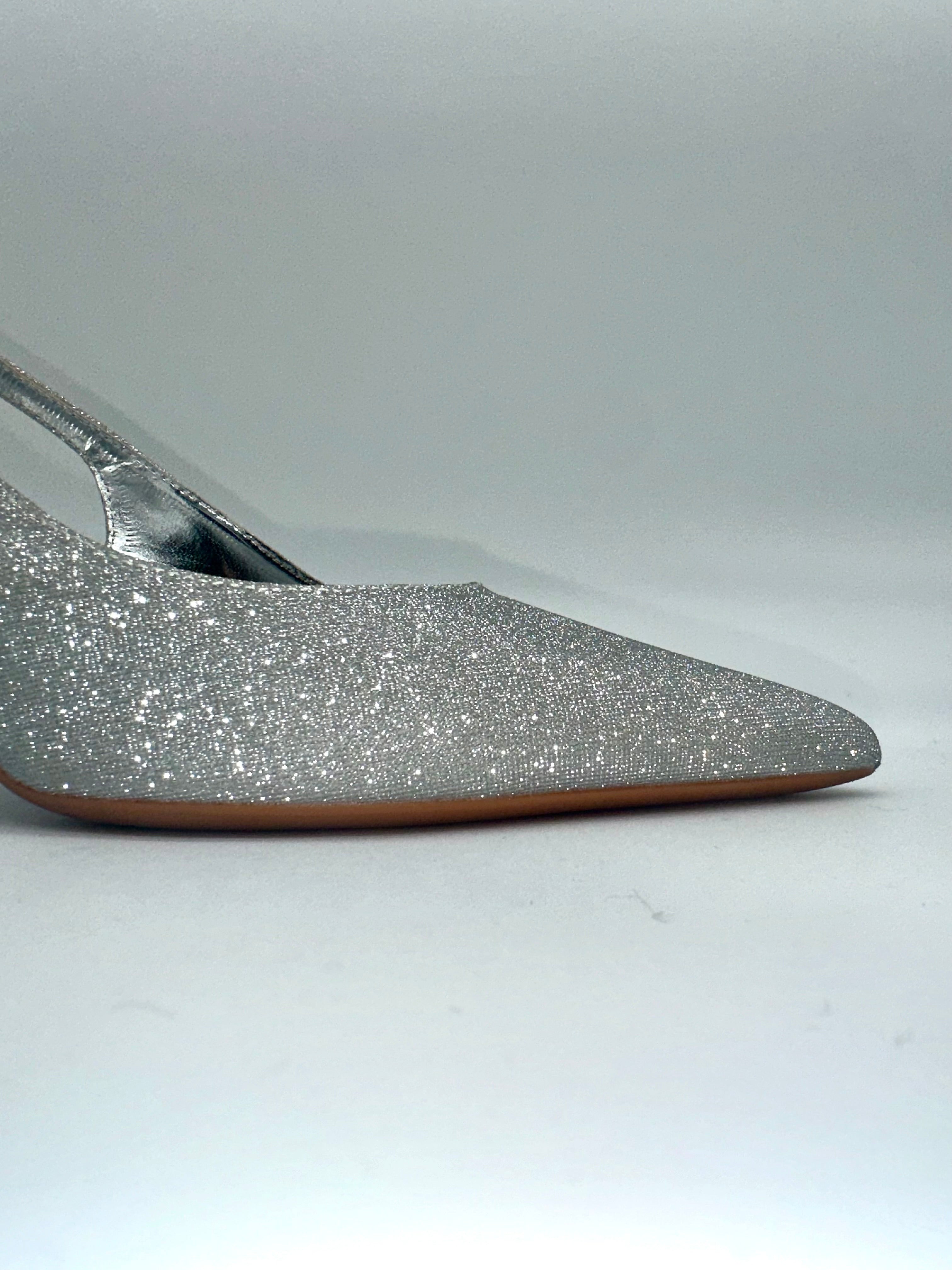 Slingback glitter argento