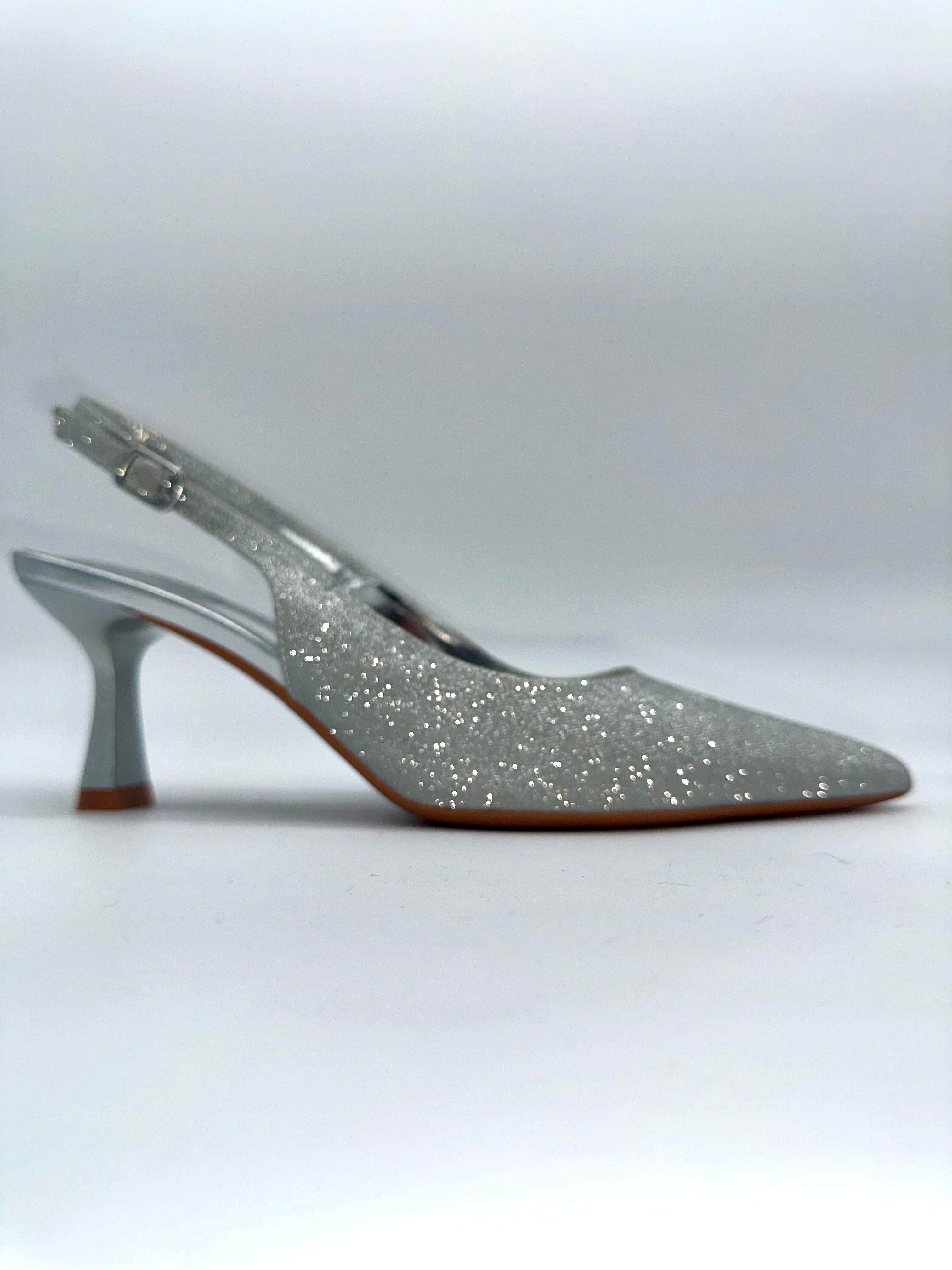 Slingback glitter argento